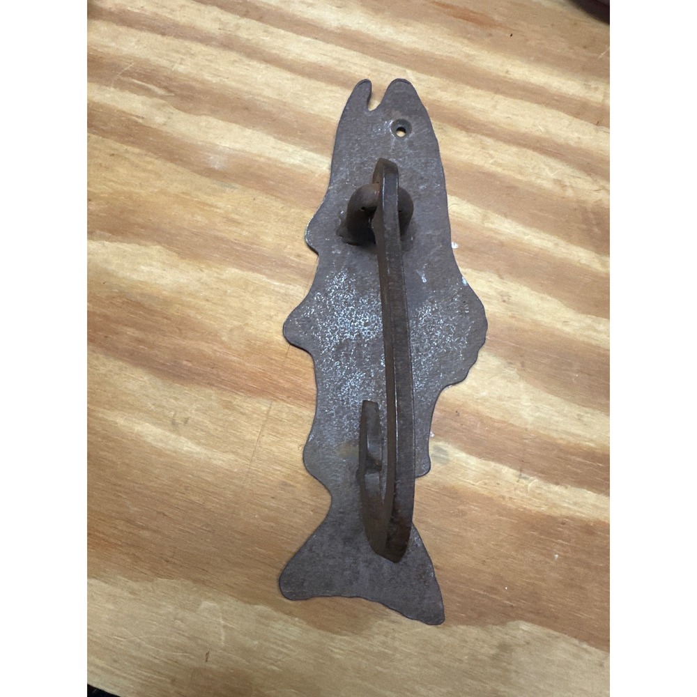 Rustic Cast Iron Fish Door Knocker Weathered Brown Cabin Lodge Decor 8.5 Inch